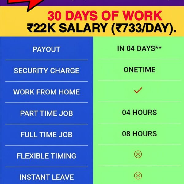 30 Days Work - ₹22K Salary (₹733/Day)